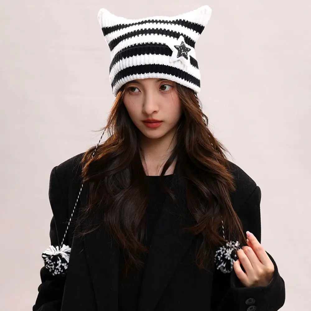 

Retro Harajuku Cat's Ears Knitted Hat Star Hip-hop Woolen Hat Wool Elastic Warm Cap Outdoor