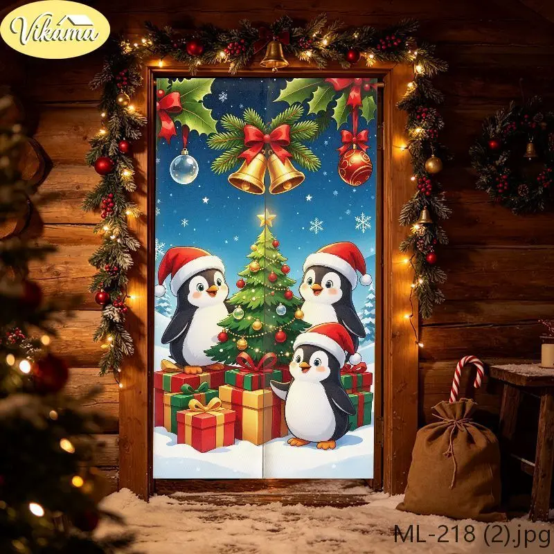 VIKAMA Cute Santa Claus Half Door Curtain Santa Claus Printed Fabric Curtain Entryway Privacy Divider Cozy Festive Home Decor
