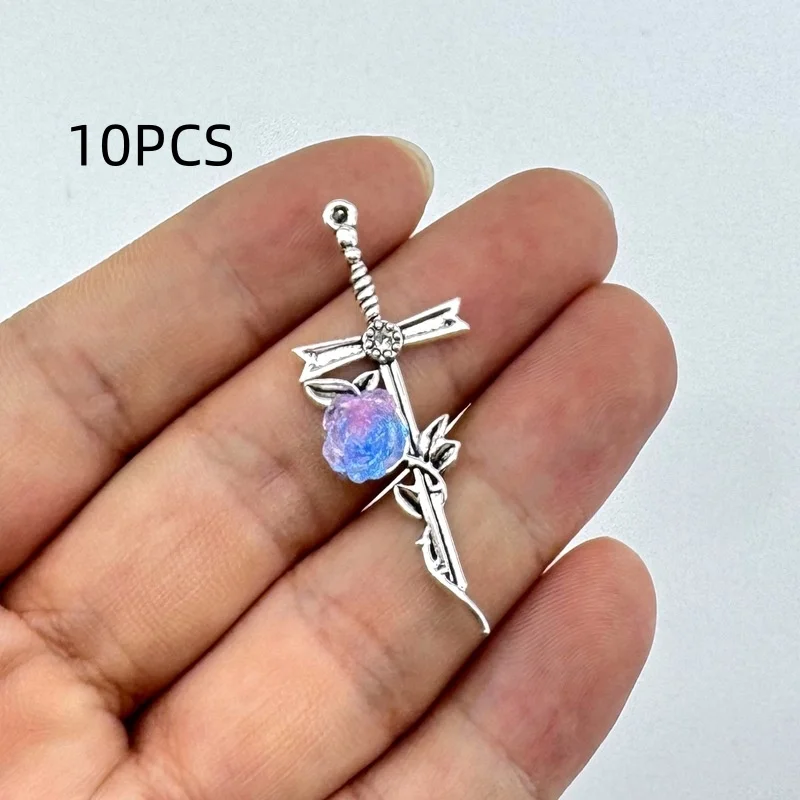 10PCS Vintage Dark Rose Vine Cross Pendant Alloy Accessories DIY Handmade Material Pendant Accessories