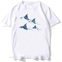 Eagle Rays Watercolor Art Print Funny T-shirt Unisex Men Short Sleeve Summer Beach Diving Trips White Casual Tees Sea Life Tops