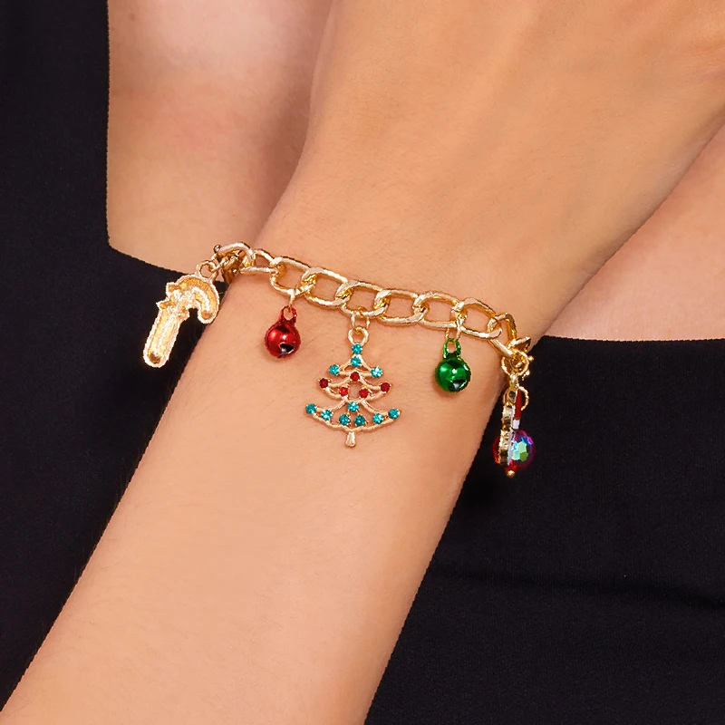 Santa Claus Star Christmas Tree Snowman Enamel Tassel Bracelet For Women Girl Christmas Charm Bracelet Party  Jewelry