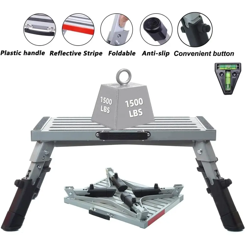 Large RV Step Stool, Adjustable Height Aluminum Folding Platform Step Ladder with Non-Slip Rubber Feet, Heavy Duty Support Up to view 3