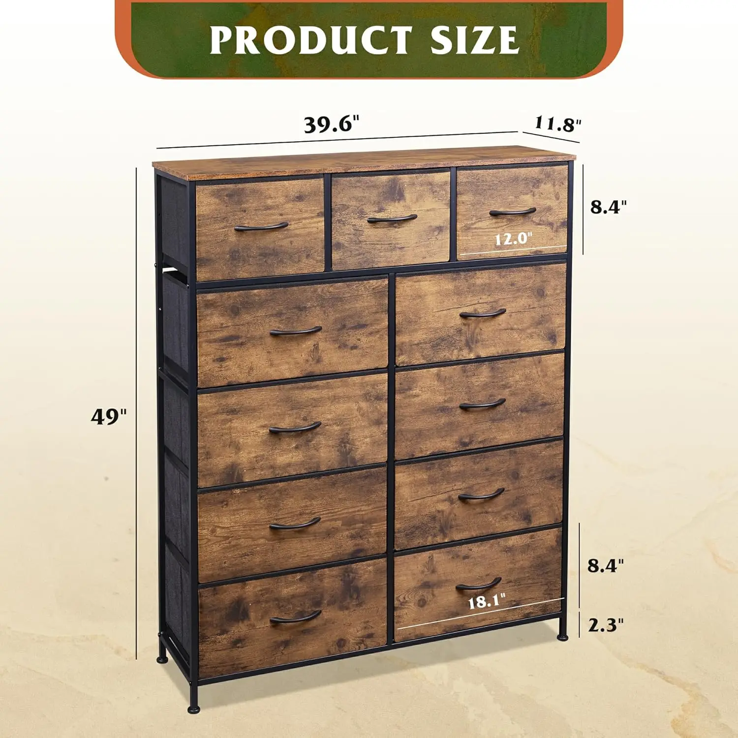 Fabric Dresser Storage Tower, Dresser & Chest of Drawers Organizer Unit with 11 Drawers, Storage Cabinet, Hallway, Closets