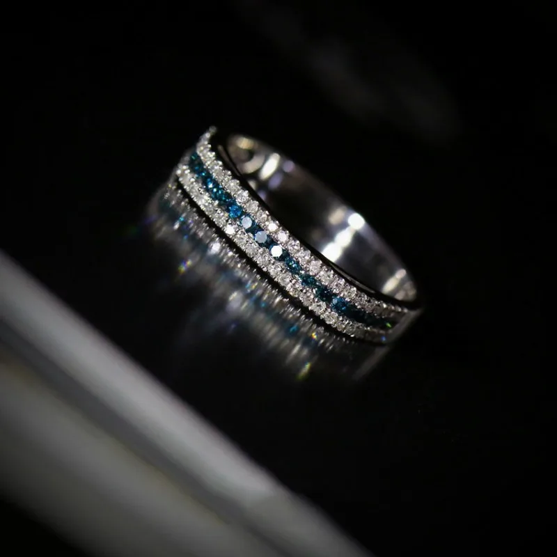 

Fashion suitable for daily wear light luxury White Fresh Blue Crystal Diamond inlaid three rows rings for women Jewelry