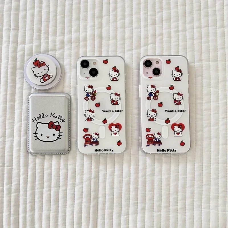 Sanrio-磁気ハローキティウォレットケース,ワイヤレス充電付きの素敵なケース,iPhone 16,15,14,13,12,11 pro max用