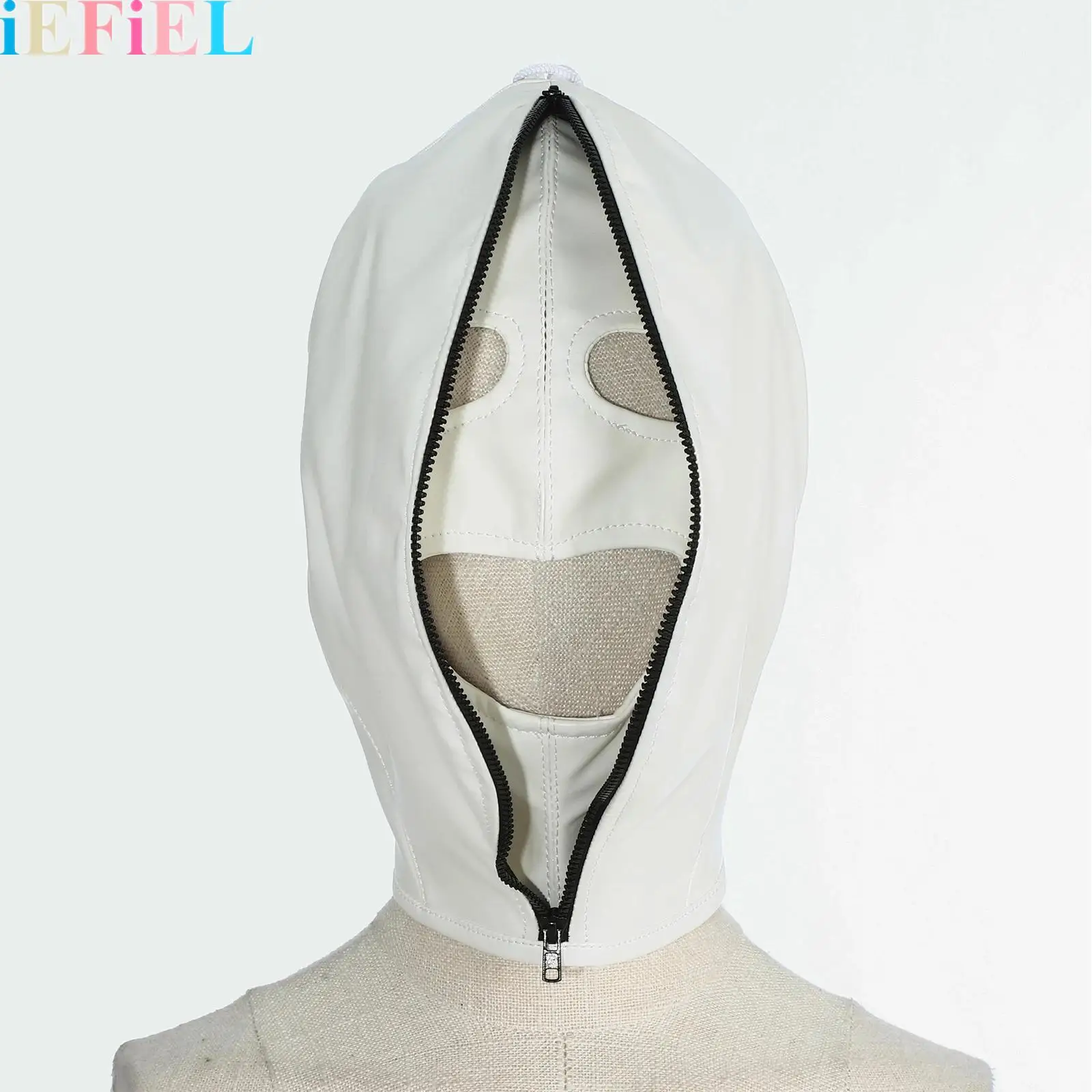 

Adjustable Lace-Up Masks Full Face Double Layer Headgear Zipper Restraint Head Hood Back Design Leather Bondage Masks