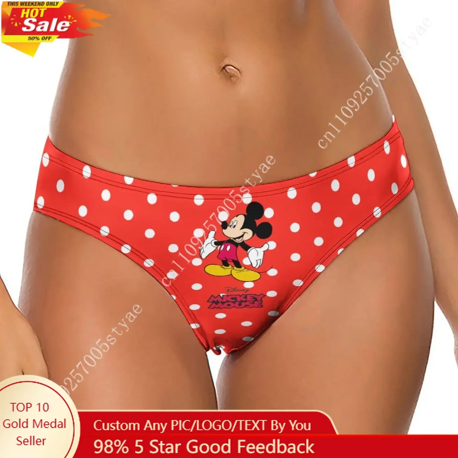 

Mickey Mouse Underpants Disney Cartoon Custom Soft Women Underwear Pure Cotton Comfy Briefs Design Your Photo Text Logo Thong