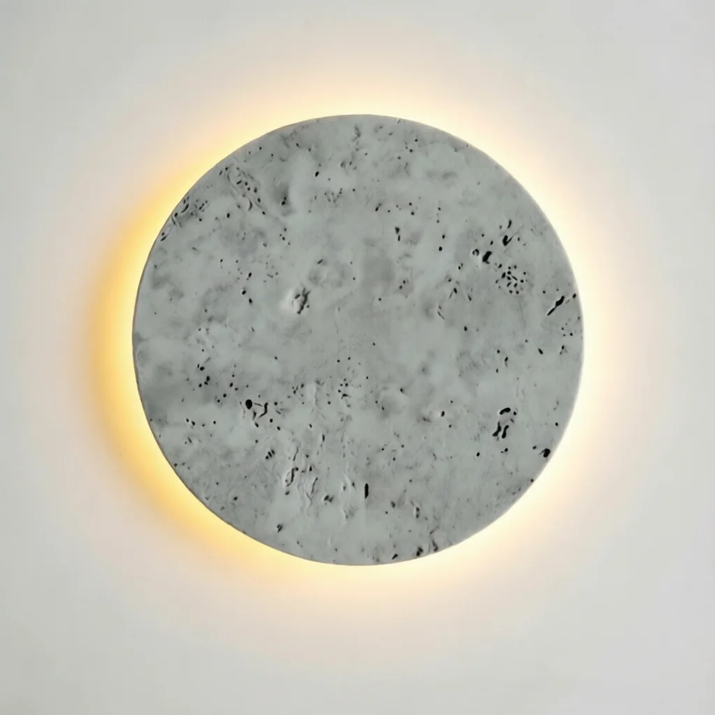 Modern Creative Gray  Circular Stone Wall Lamp for Apartment Wabi Sabi Style for Living Room Villas LED Sconce Light