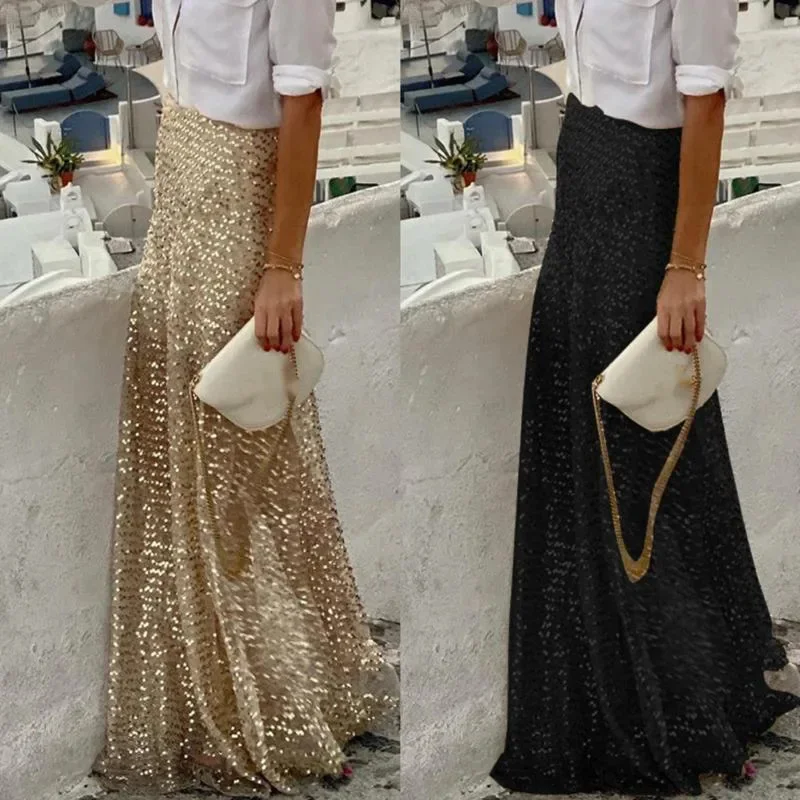 Glitter Half Skirt Evening Dress Women 2024 European American Summer Dress Half Skirt Splicing Party Evening Dress Glitter Skirt