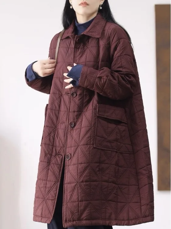 

Warm Faionable Loose Women's Cotton Jaet Autumn Winter Thiened Polyester Fiber Inner ket Collar Single Button