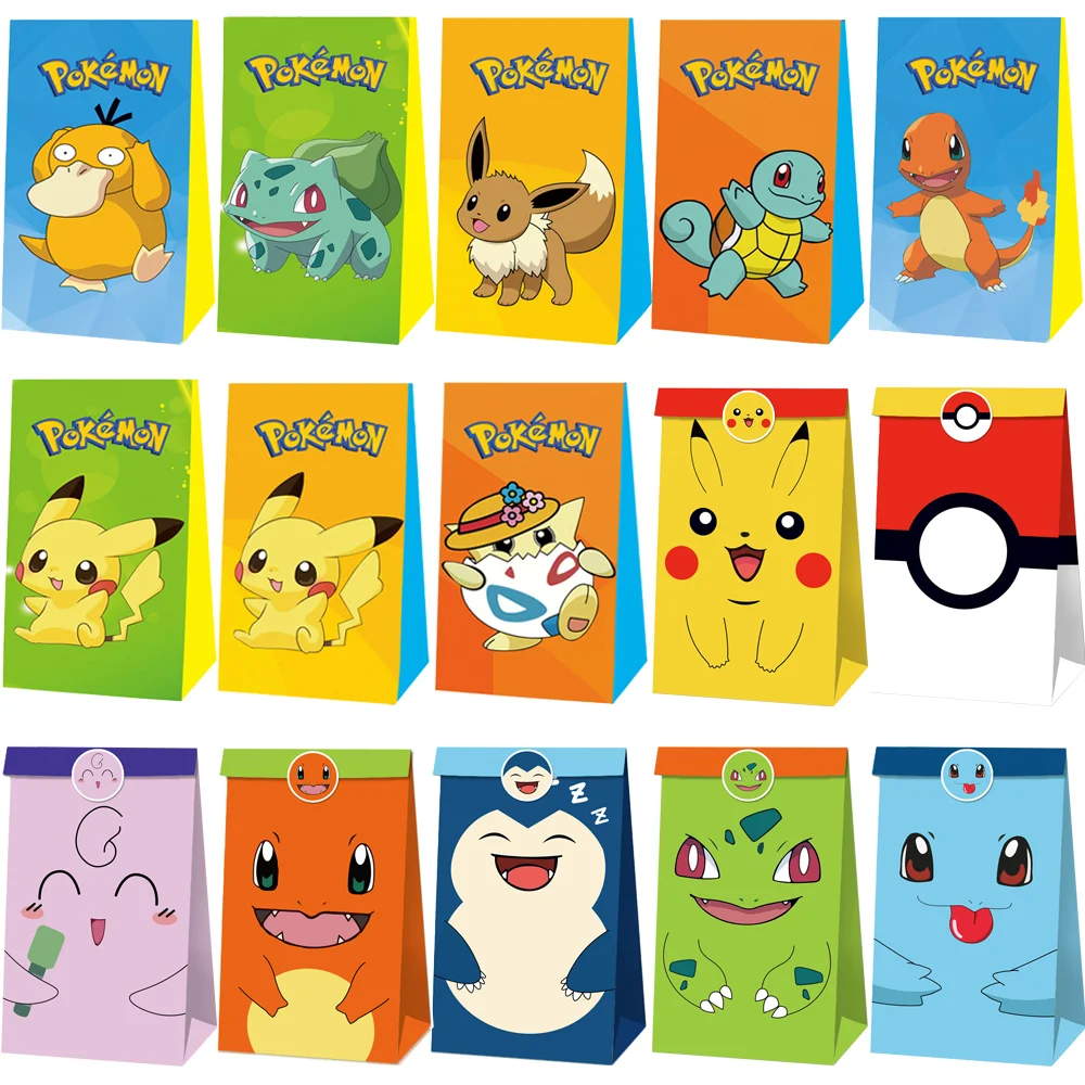 

Cartoon Pokemon Goodie Gift Bag with Stickers Cookies Chocolate Snacks Surprise Bag Baby Shower Kids Birthday Pikachu Party Deco