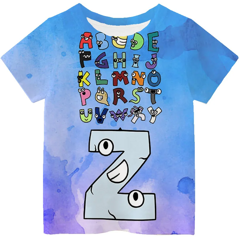 Alphabet Lore T-shirt Kids Clothes Boys Girls Casual O-neck T Shirt Cartoon Short Sleeve Tops Summer Children's Clothing 2-14Y