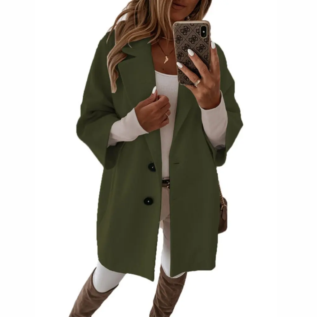 

Women's Woolen Coat Button Lapel Pocket Seven-Point Sleeve New Autumn Winter Fashion Women's Clothing by