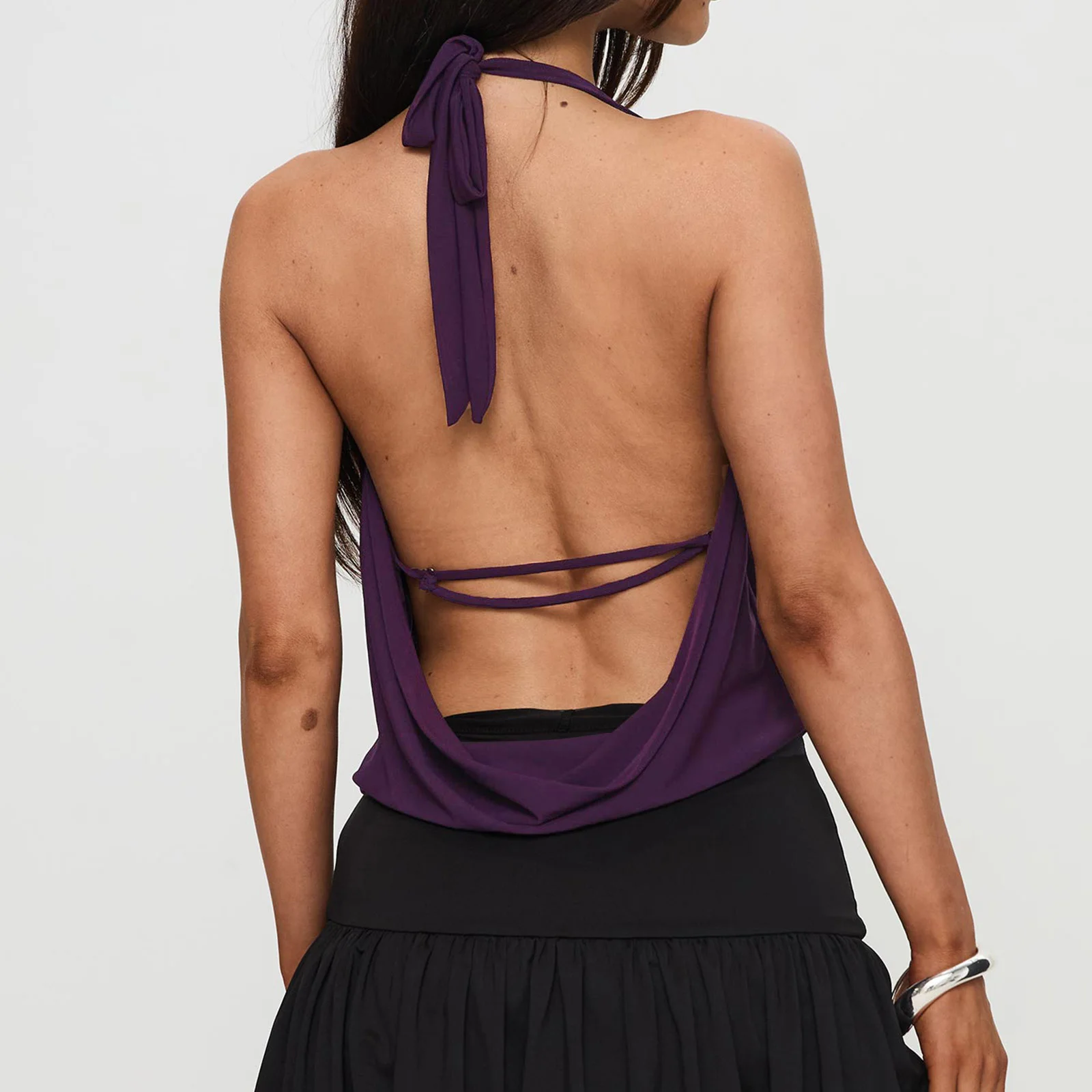 Y2k-Tops con cuello vuelto para mujer, Tops sexys con cuello en V profundo, chaleco sin mangas con espalda descubierta de Color sólido, camisetas sin mangas para verano, ropa de calle para discoteca