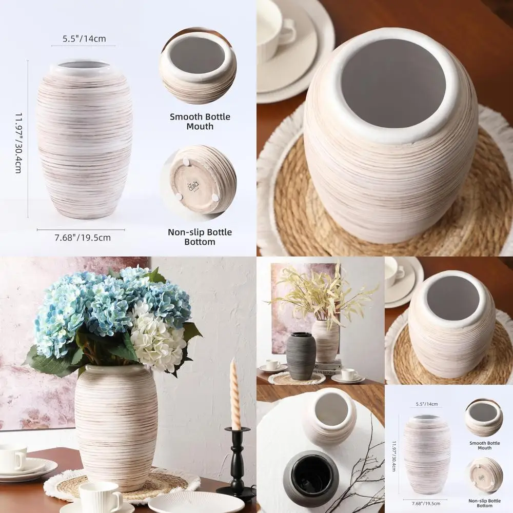 

12 белых богемных ваз с широким горлом для домашнего декора, высокие вазы для пампасной травы, деревенские декоративные вазы для гостиной, прихожей