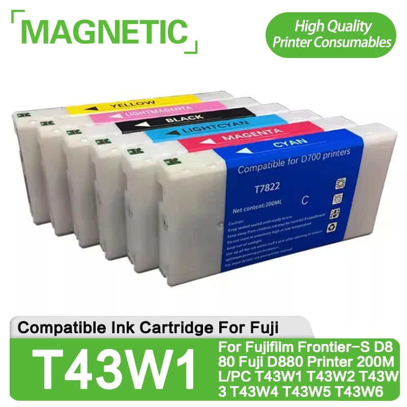 NEW T43W1-T43W6 Compatible Ink Cartridge Filled With Dye Ink For Fujifilm Frontier-S D880 Fuji D880 Printer 200ML/PC T43W2 T43W3