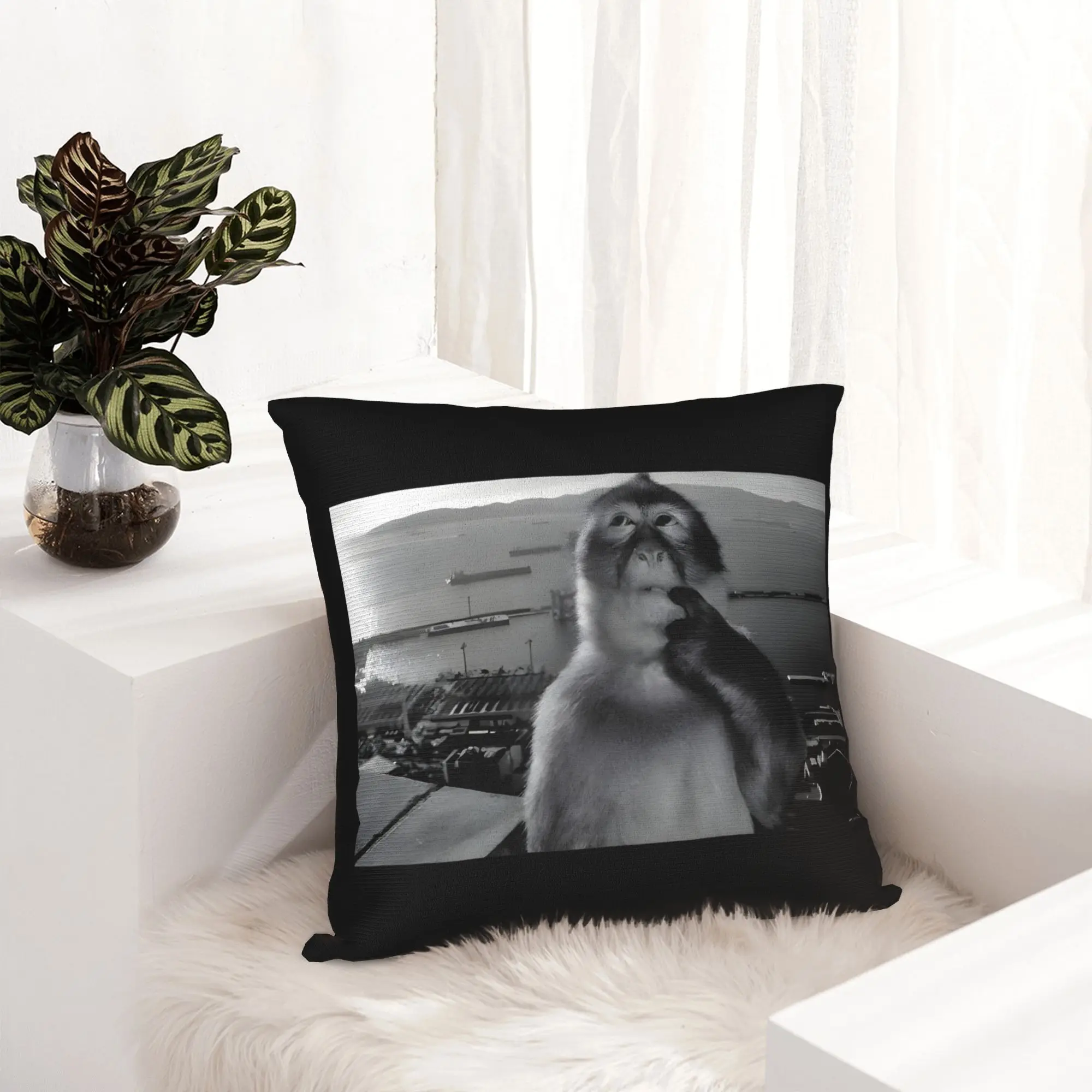Funny Monkey Stupid Thinking Meme Pillowcase Printing Polyester Cushion Cover Decoration Pillow Case Cover Home Zippered 40*40cm