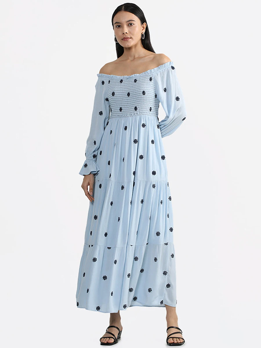 Deuyeng Vrouwen Fall Midi Maxi Jurk Lange Mouw Off Shoulder Vierkante Hals Split Flowy Boho Jurk Vakantie Bloemen Jurken