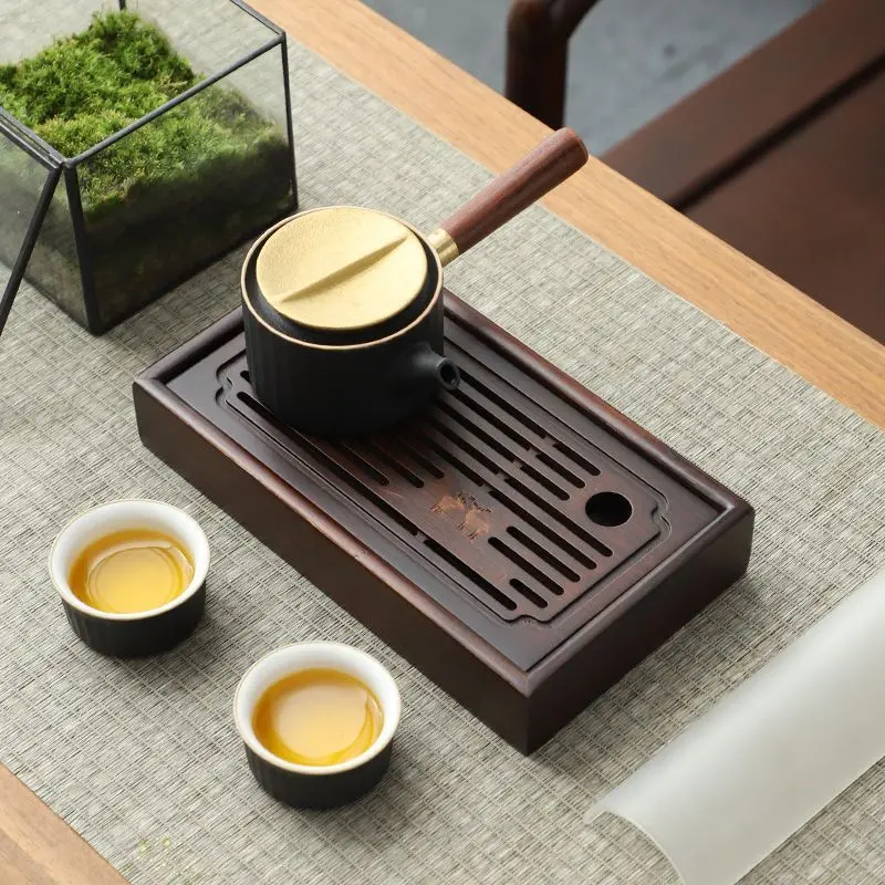 Japanese Portable Tea Serving Tray Travel Zen Mini Bamboo Tea Tray Wooden Small-scale Drainage Outdoors Exquisite Board Set