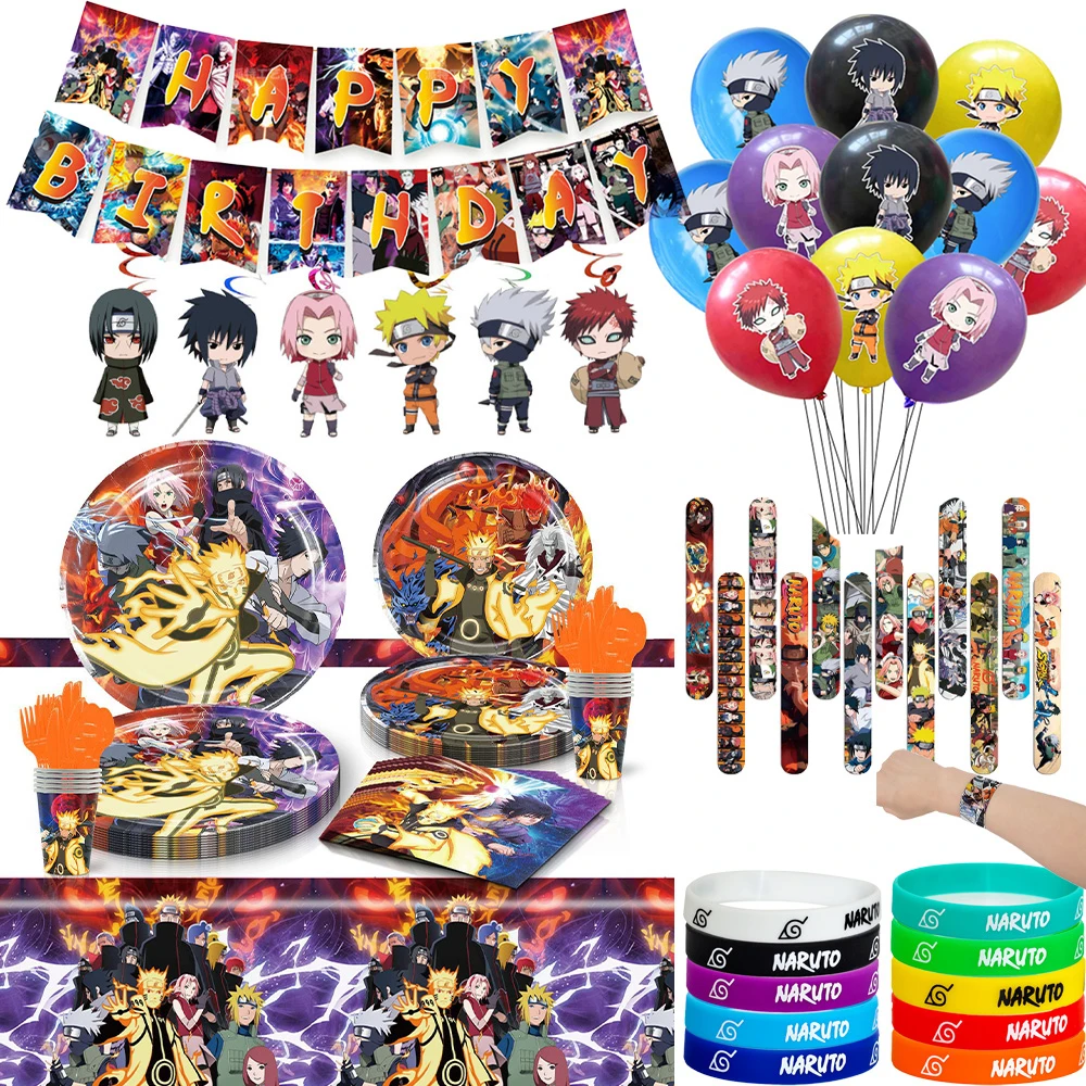 Naruto Geburtstagsparty Dekorations-Set Anime Ballons Banner Teller Tischzubehör für Kinder und Fans