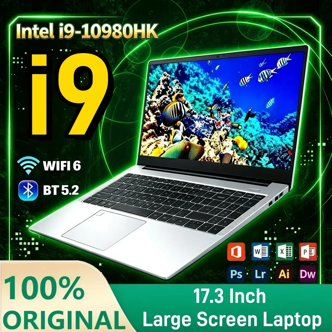 17.3 Inch Reliable Large Screen Laptop Intel Core i9-10980HK 16/32GB RAM 1/2TB BIG SSD Bright Portable Windows11 Laptop