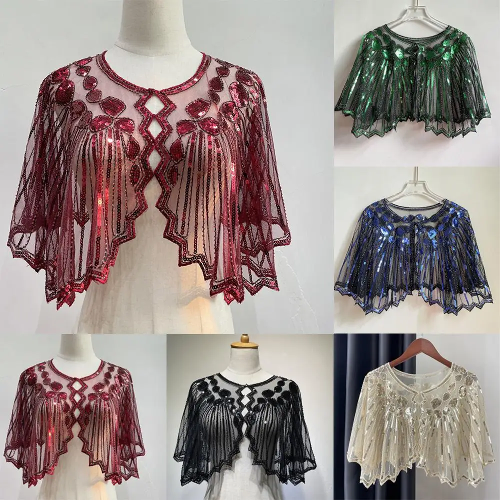 Women's 1920s Shawl Wedding Party Shawl Beaded Sequin Deco Evening Cape Flapper Cover Up Gatsby