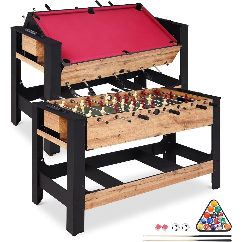 

54" 2-in-1 Swivel Multi Game Table, Large Size Combo Game Table Set, Indoor and Outdoor Arcade Sports Table with Pool, Foosball