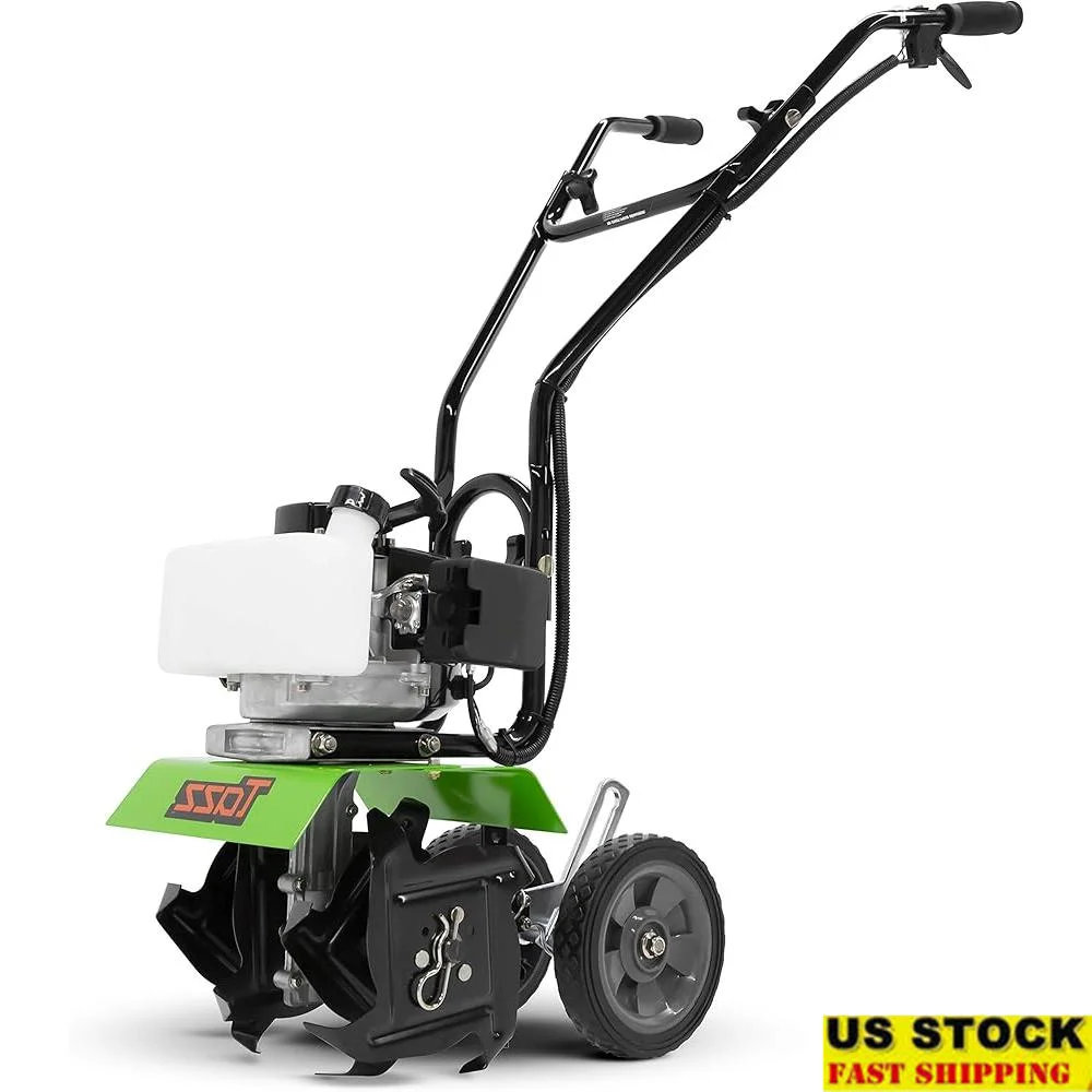 33cc 2-Cycle Gas Powered Garden Cultivator Adjustable Height Wheels Easy Maneuvering Soil Tiller Aerator Weed Mulch Garden Tool