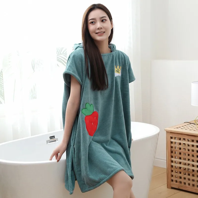 Women Wearable Bathrobe Coral Fleece Soft Hooded Beach Towel Dress Quick Dry Microfiber Thicken Swimming Cloak Bathroom Textile