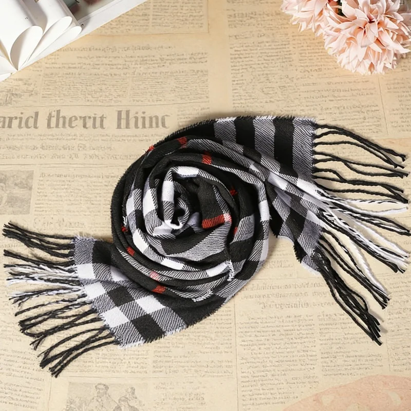 

2/4 Pack Black Plaid British Style Patterned Scarf, British Plaid Faux Cashmere Scarf, Children's Autumn and Winter Style, Men's Couple's Warm Shawl, Export Scarf, Great Gift Item, High-End