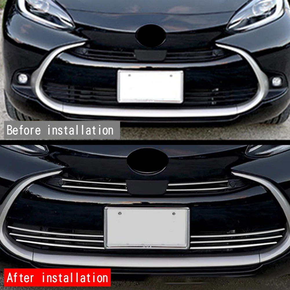 Chrome Front Bumper Mesh Center Upper Grille, Grill Molding Strips, Cover Trim para Toyota Aqua 2021, 2022