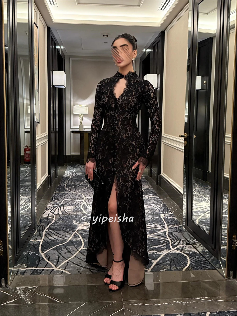 Abiti lunghi con colletto alto e colonna increspata in pizzo classico stile moderno personalizzato Abiti per occasioni su misura Taglie disponibili Retro
