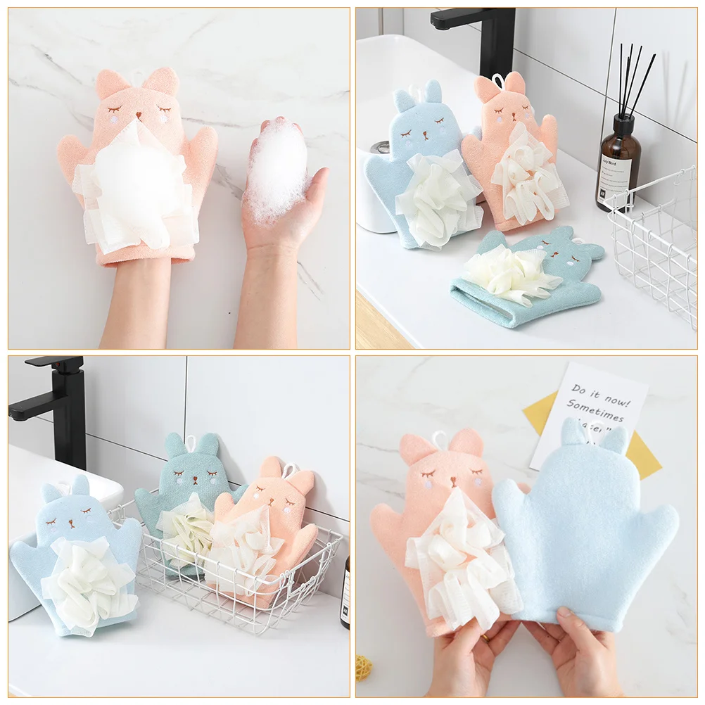 

2Pcs Bathing Gloves Soft Exfoliating Dual-Use Shower Sponge Loofah Gentle Massage Scrubber Bathing Gloves