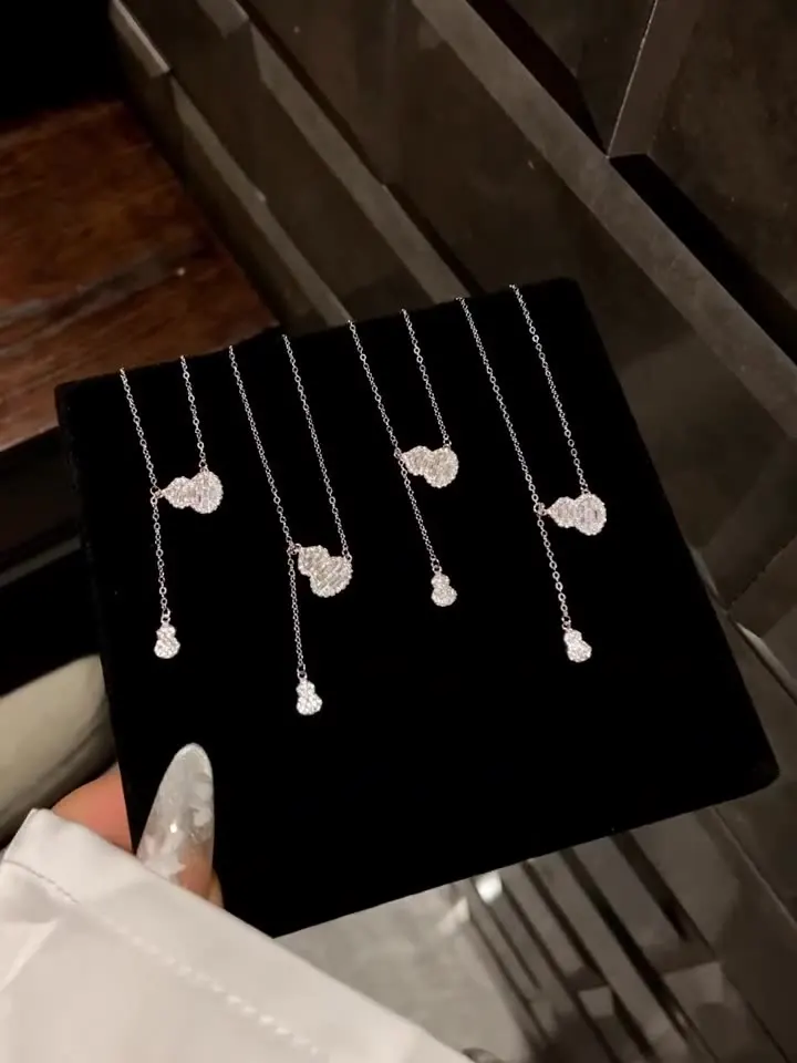 فاخر 925 فضة كريستال شرابة القرع سلسلة الترقوة قلادة قلادة للنساء حفل زفاف مجوهرات هدية طوق #2