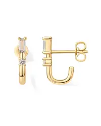 Shevalu Women Cubic Zirconia Half Huggie Earrings New 18K Gold Plated Hoops Earring With Sterling Silver Posts Stud Cuff Earring