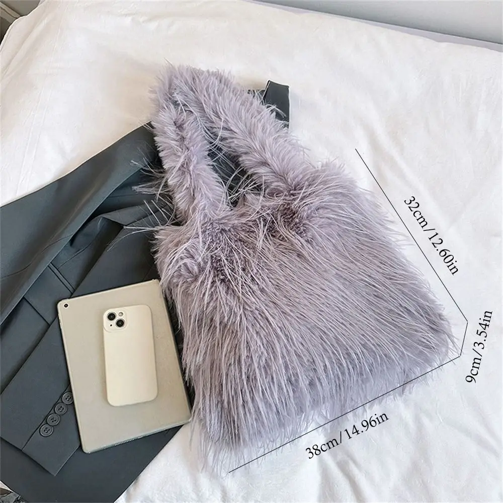 Trendy Long Tassel Shoulder Bag Plush Faux Fur Tote Handbag Large Capacity Furry Underarm Bags for Female