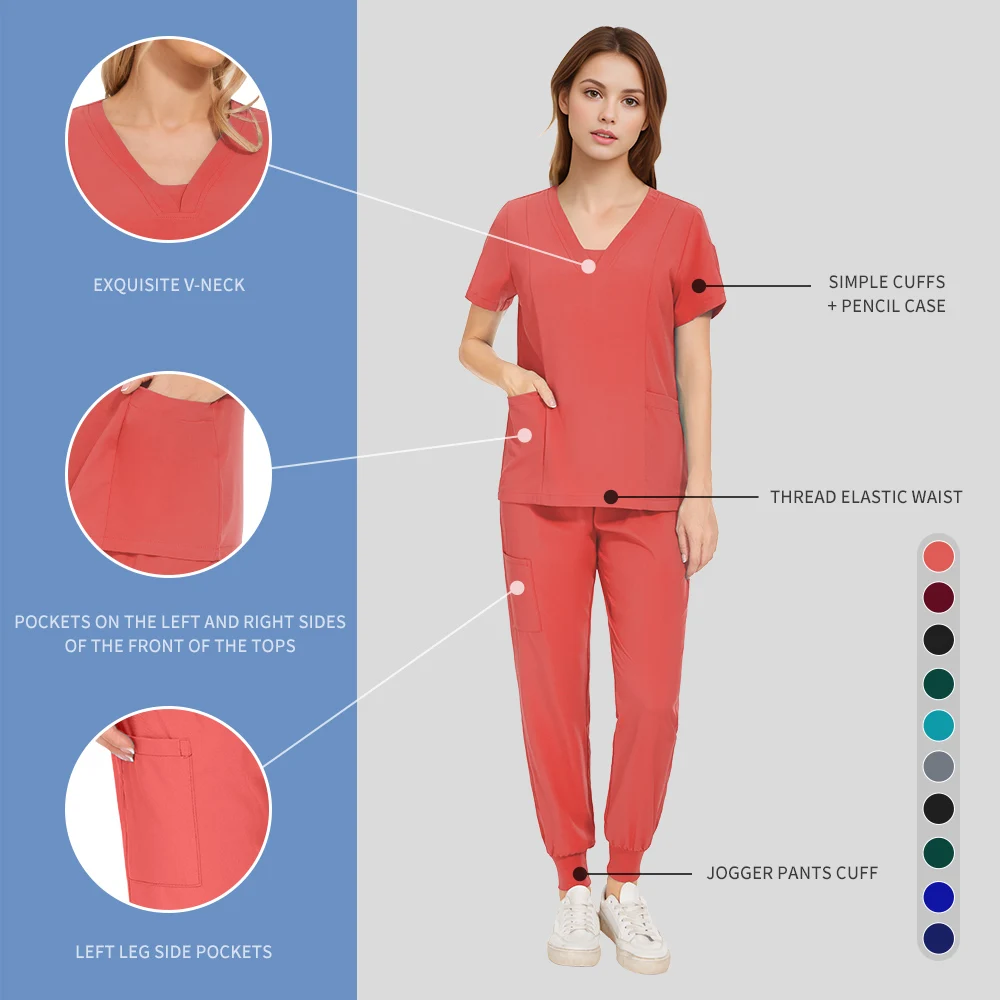 Casual Short Sleeve Jogger Suits Hospital Medical Uniforms Doctor Nurse Accessories Women Dental Pharmacy Workwear Lab Tops Pant