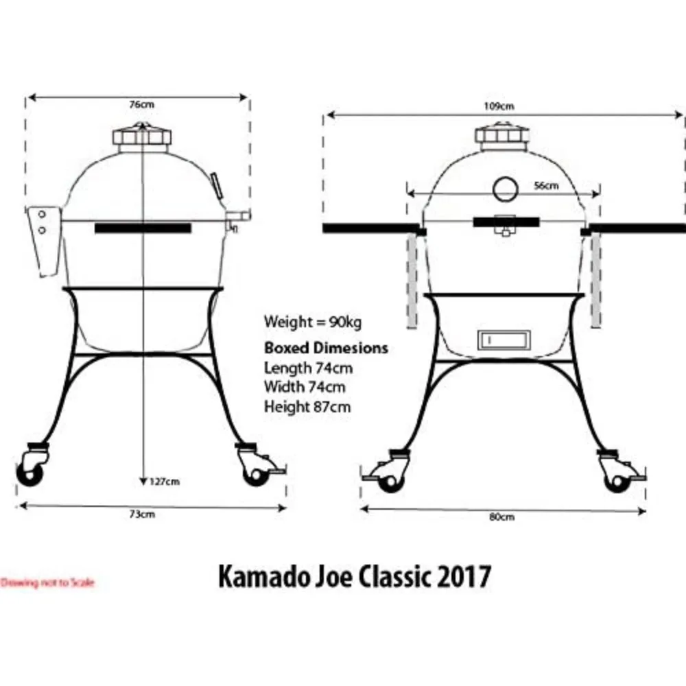 NEW-Kamado Joe KJ23RHC Classic Joe II 18-inch Charcoal Grill with Cart and Side Shelves, Blaze Red