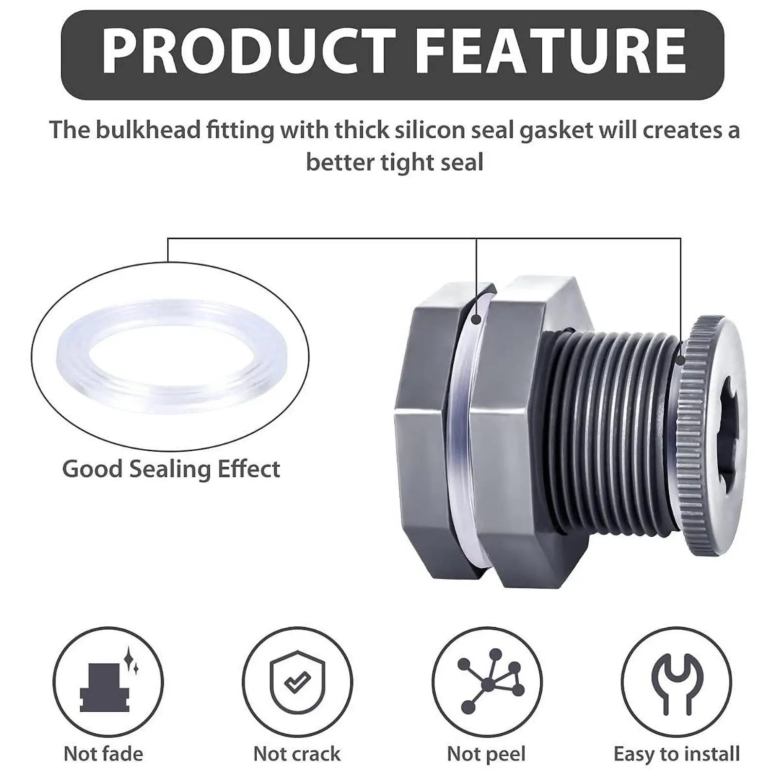 Universal PVC Water Tank Connector Bulkhead Fitting with Gasket for Rainwater Barrel Pond Aquarium Pool Use