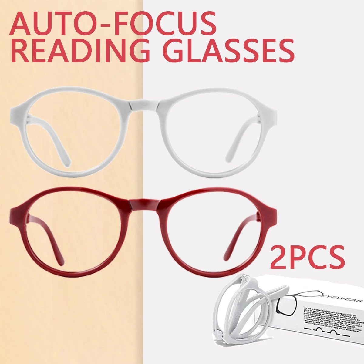 1/2PCS Auto-Focus Foldable Reading Glasses – Portable Pocket Size, Blue Light Blocking, Stylish Round Frames, Unisex Design