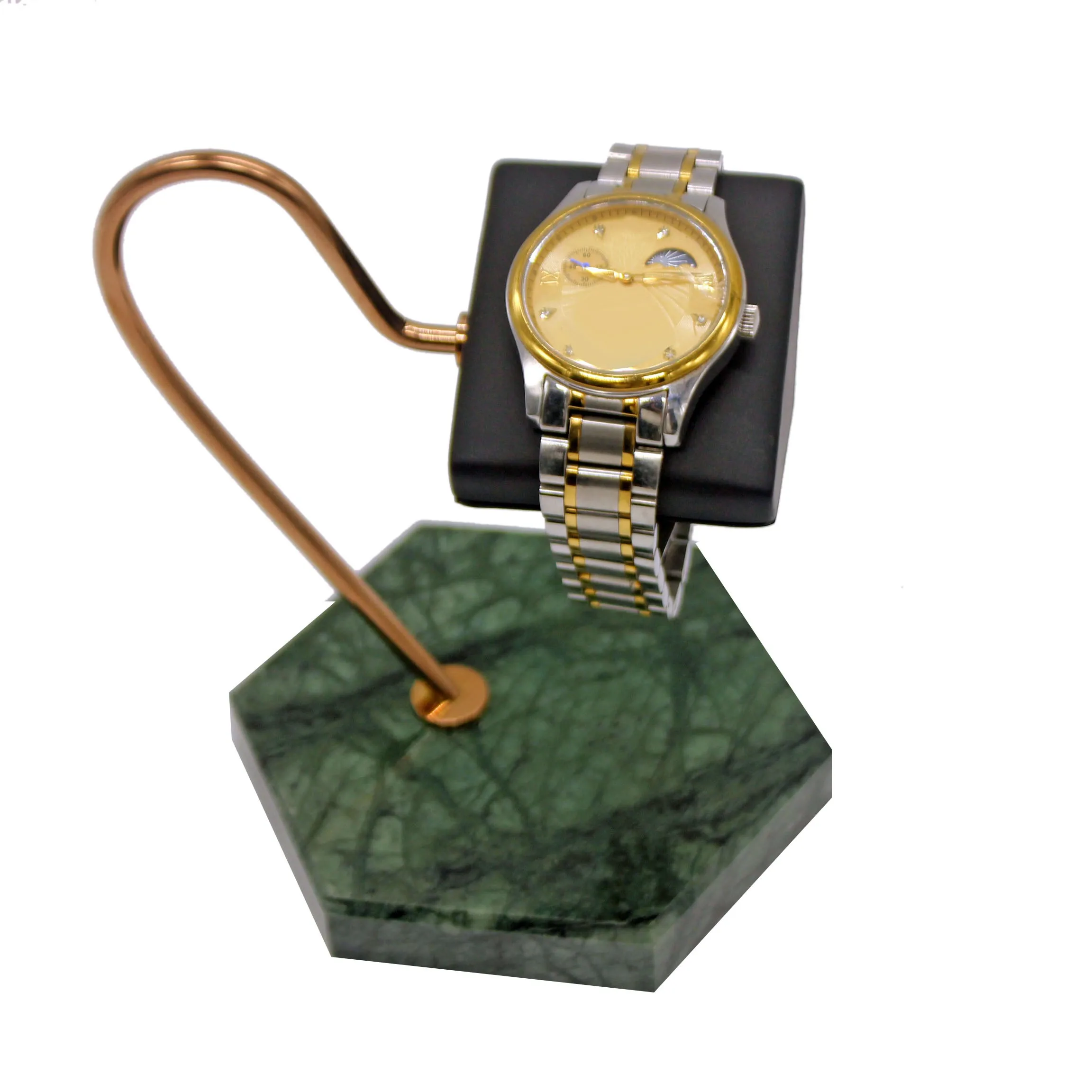 Watch Display Stand Green Natural Marble Base Gold Metal Support Rod PU Bracket Watch Storage Display Stand