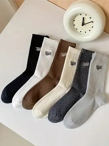 6/12 Pairs Men Anti Odor Sweat Absorbing Crew Socks Fashionable Letter Printing Soft Comfortable and Breathable Casual Socks﻿