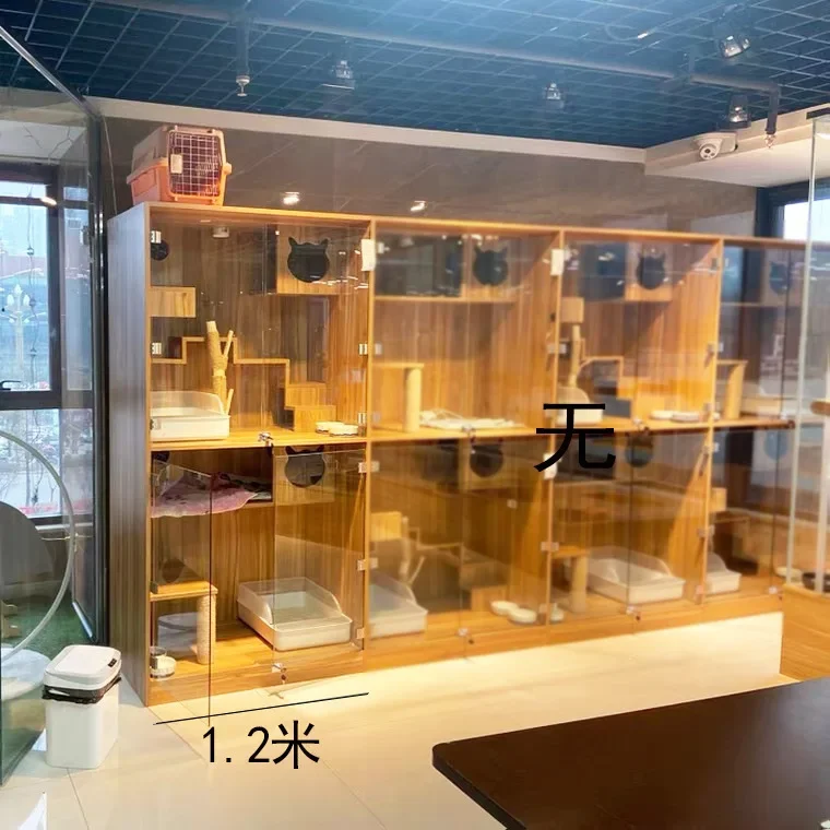 Tienda de mascotas, villa para gatos, mueble de café de madera maciza para gatos, casa Haoqhua, exhibición de cría opaca