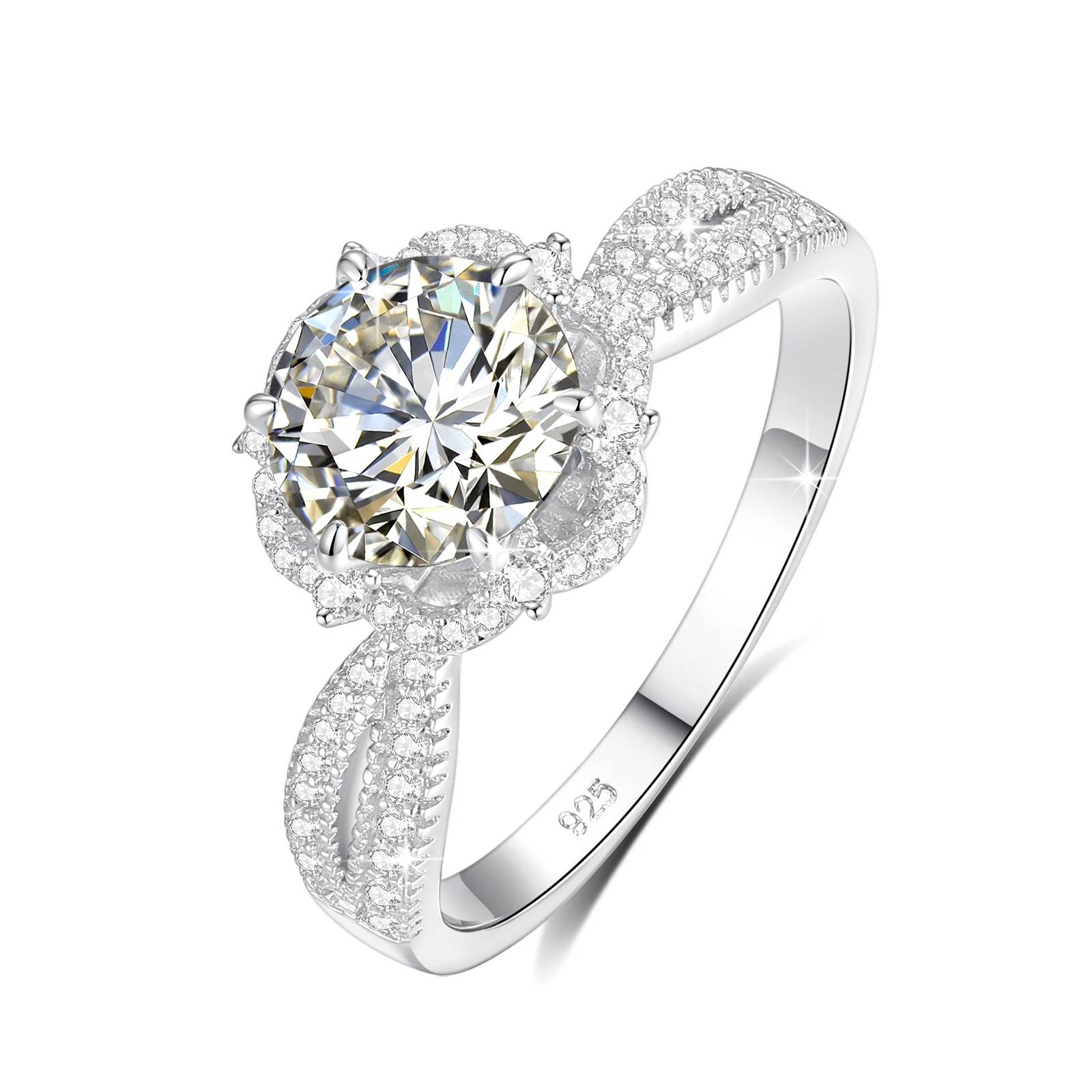 Vintage Kronen-Halo-Ring 18K vergoldet 925 Silber Runder Moissanit-Mittelstein Verlobungs- und Hochzeitsschmuck Geschenk für Frauen – Detail 8