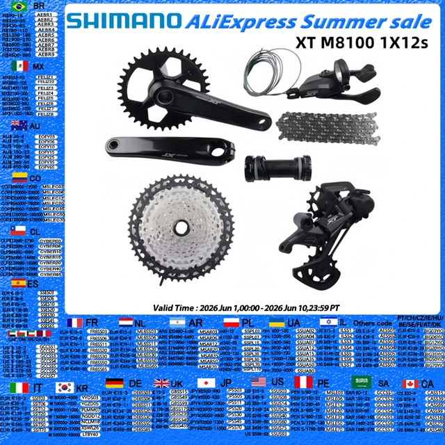 Shimano Deore XT M8100 1x12 Speed Groupset Crankset 165mm 170mm 175mm 32T 34T Przerzutki tylne SGS 118L Łańcuch BB MT801 Dla MTB