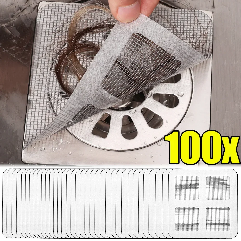 100/5PCS Disposable Anti-blocking Filter Floor Drain Sticker Mesh Hair Catcher Shower Drain Cover Kitchen Bathroom Sink Blocker