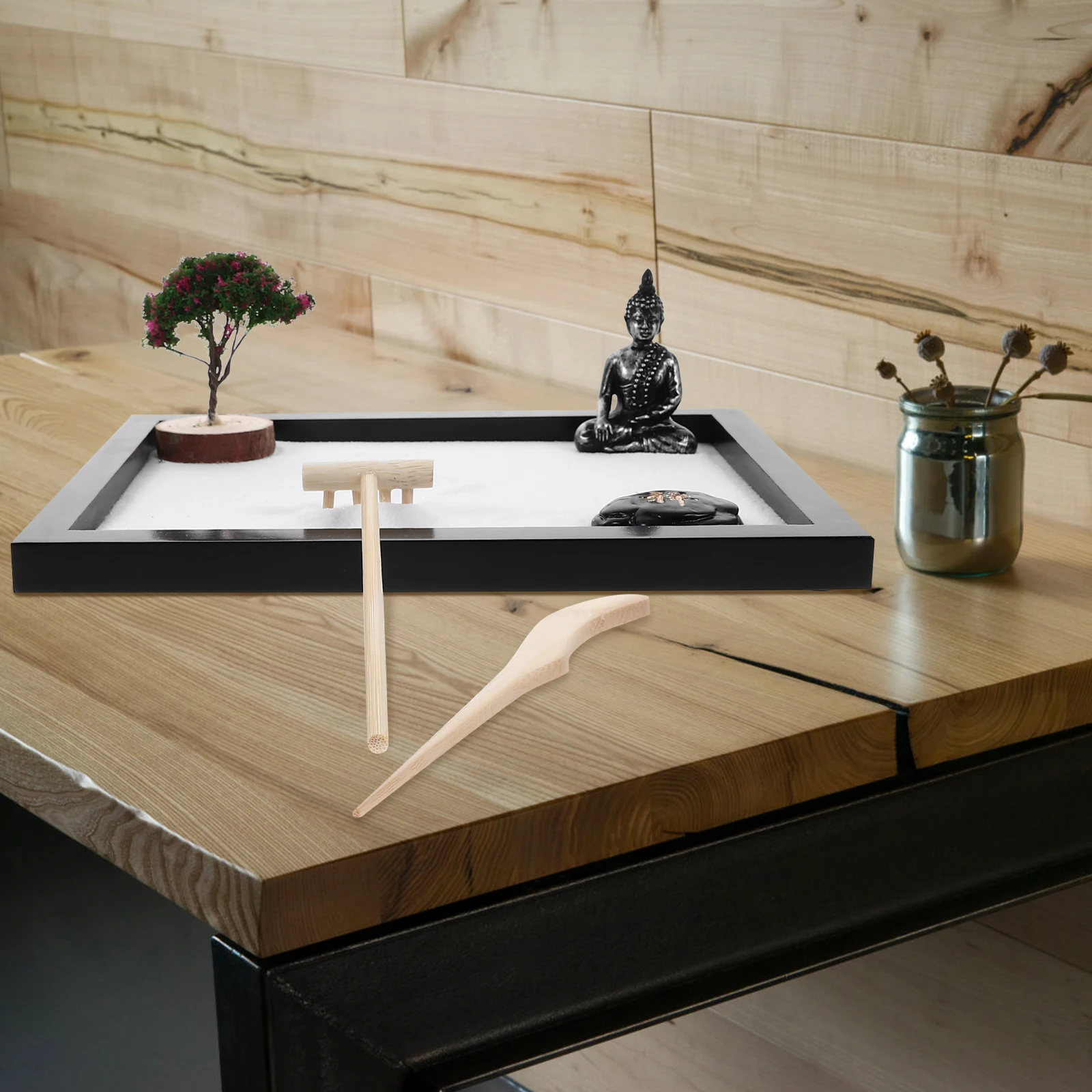 1 Juego de Kit de jardín Zen, adorno de escritorio con tema de Buda, decoración de caja de arena para jardín, Micro paisaje, oficina, hogar, artículos de arena
