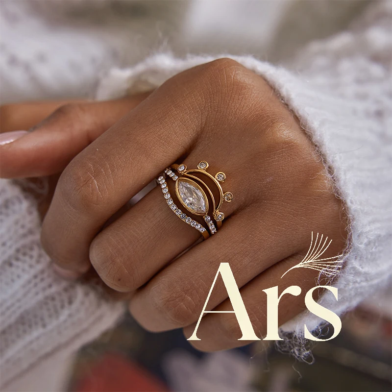 Ars الفولاذ المقاوم للصدأ خواتم رقيقة 18 كيلو خاتم مطلي بالذهب الزركون خواتم داينتي التراص خواتم الحد الأدنى خاتم مجوهرات يومية للنساء