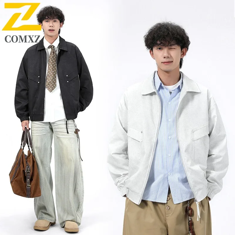 COMXZ 2025 Plus Size Mens Jacket Autumn Oversized Trendy Coat Big Tall Fashion Outerwear M 8XL Streetwear Urban
