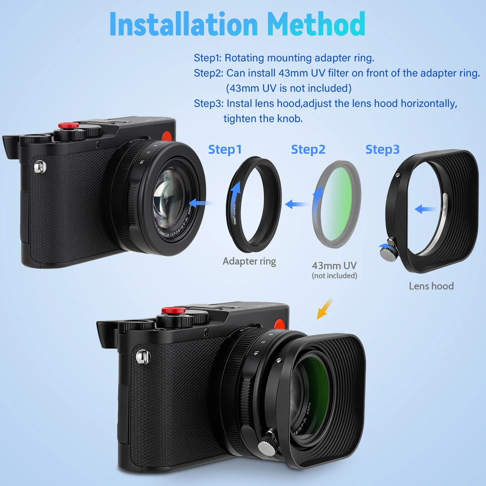 Haoge 43mm Square Lens Hood for Leica D-LUX 8